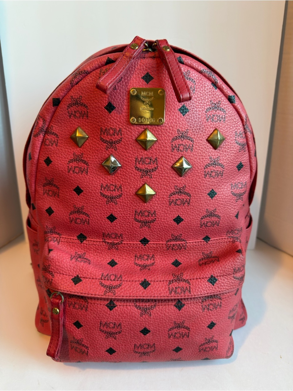 MCM Pink Visetos Leather Backpack